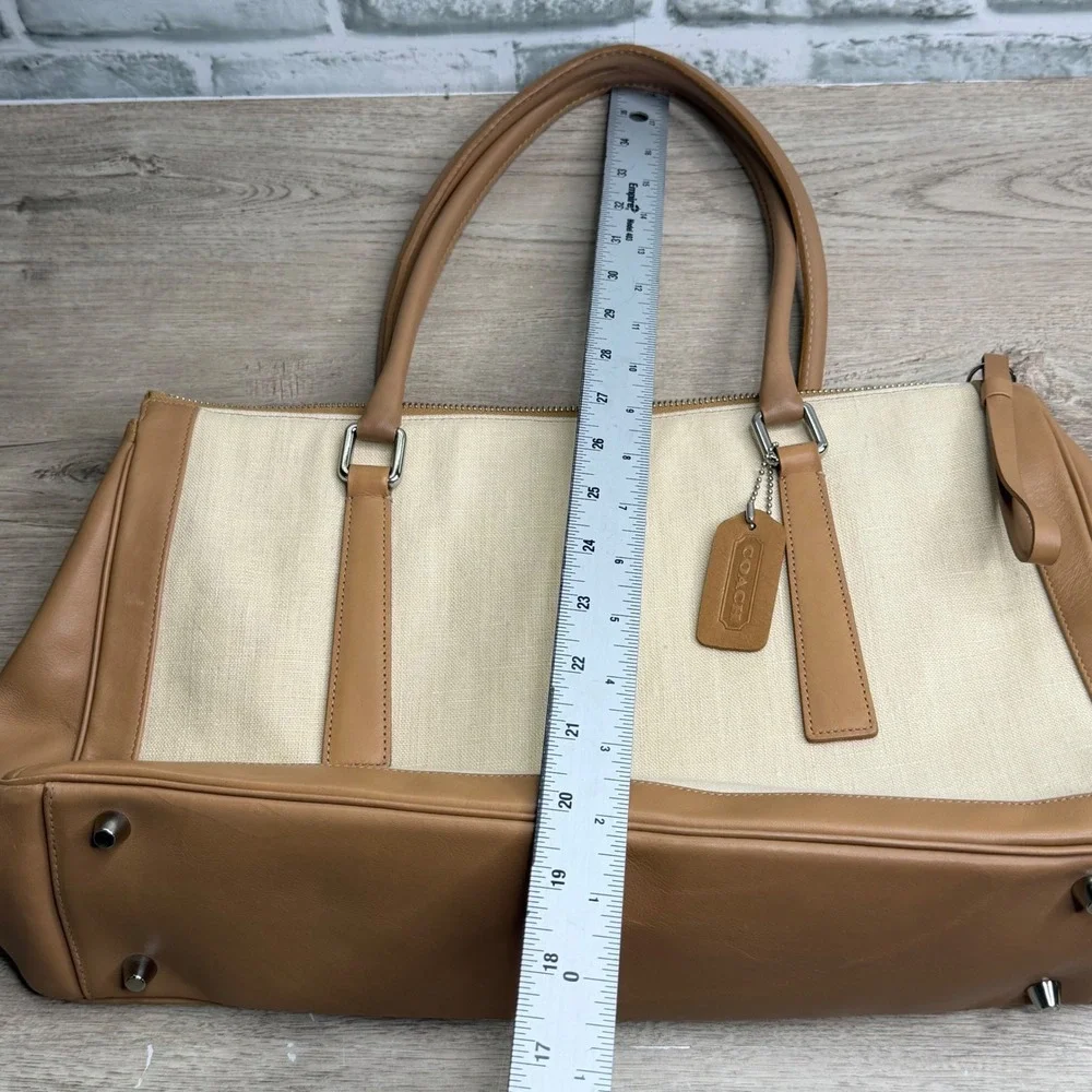 Vintage Coach Bonnies Legacy Linen Canvas Satchel Bag Camel 9435 - Picture 9 of 12